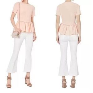 Jonathan Simkhai Slashed Cutout Knit Blush Pink Peplum Bell‎ Sleeve Top NWT S